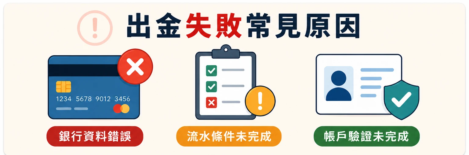 出金失敗常見原因 出金失敗常見原因示意圖